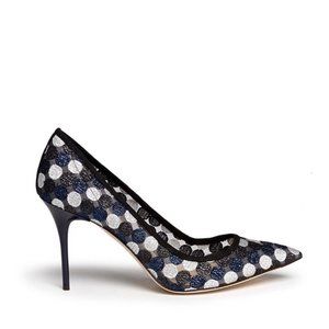 J CREW Blue & Black Polka Dot Stiletto